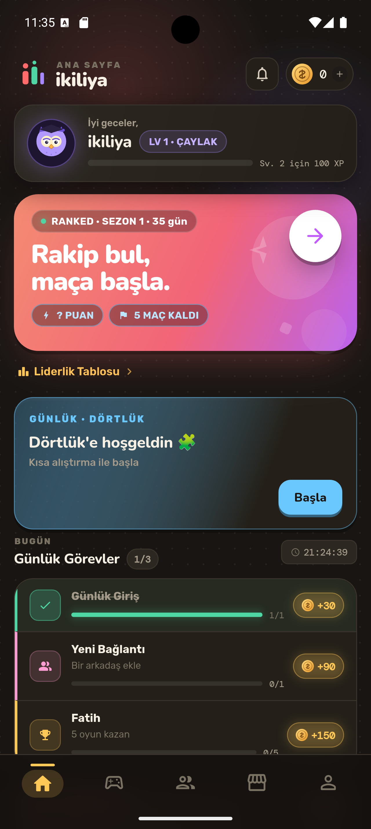 ikiliya iki kişilik oyun platformu ana ekranı — 4 farklı 2 kişilik mobil oyun