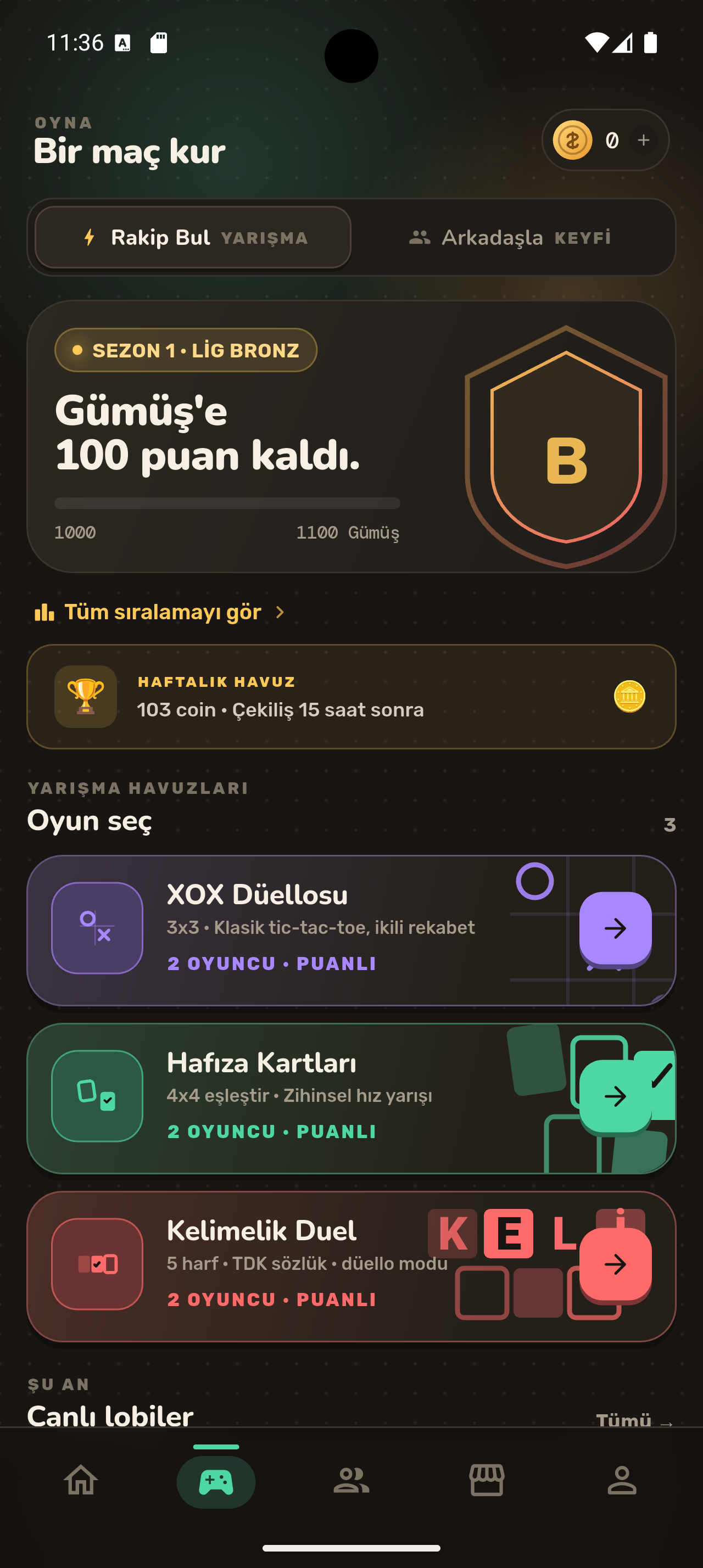 Maç kur ekranı